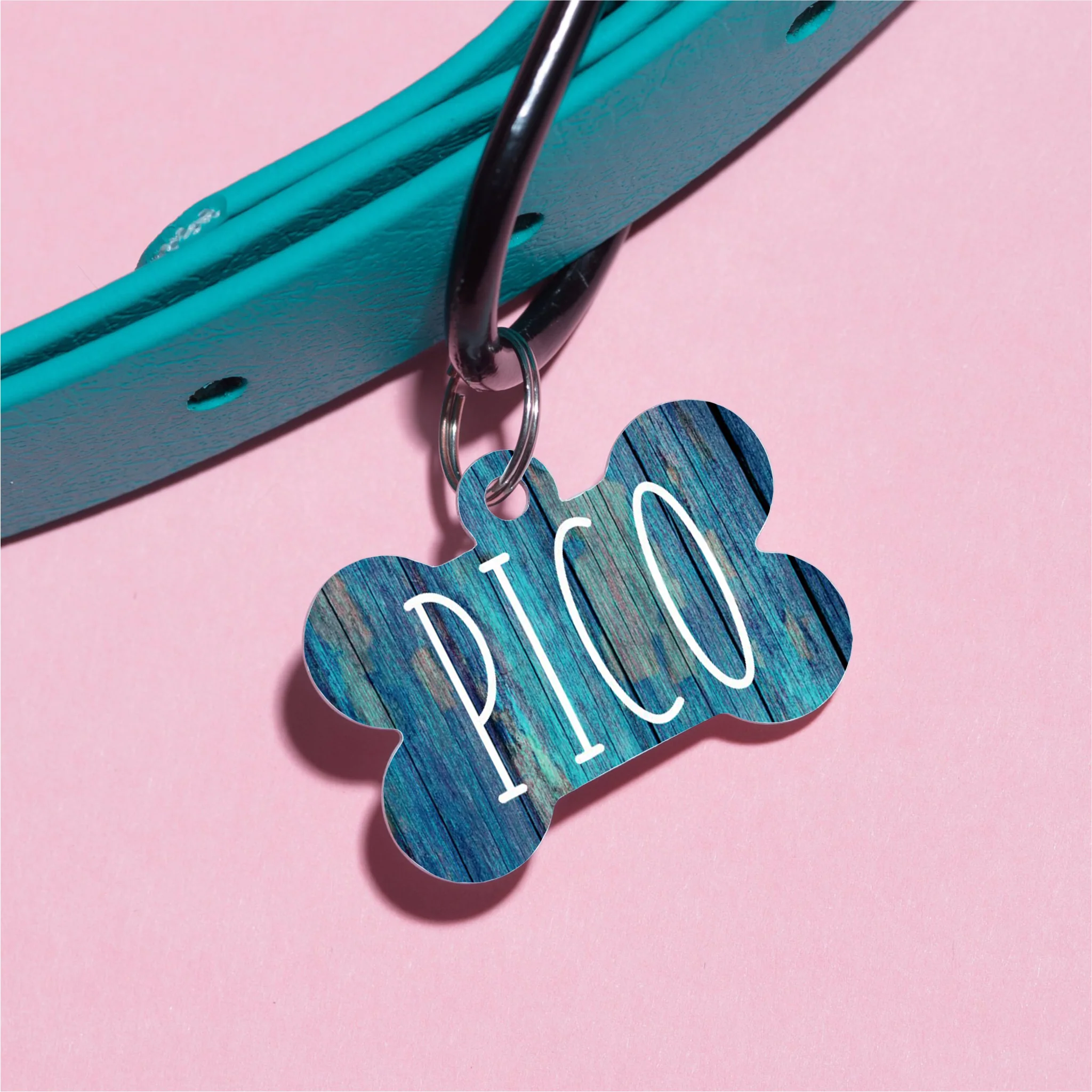 Blue Distressed Wood Pet ID Tag